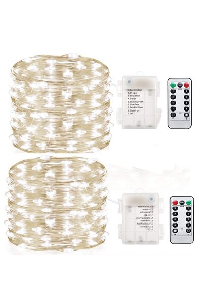 Noonedibs 100 LED-uri șir luminițe Crăciun 10,2m, sârmă cupru, alimentare bat...