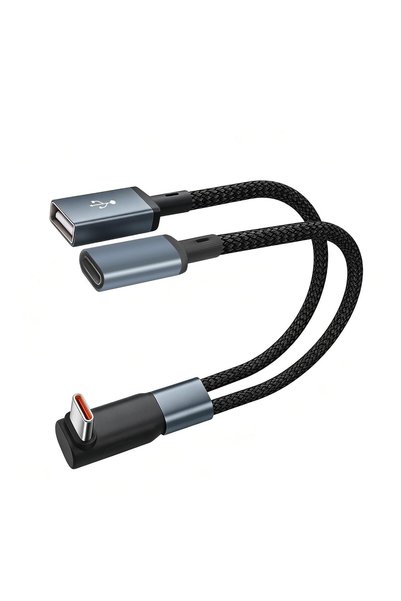 Generic موزع USB-C، كابل محول 2 في 1 بزاوية قائمة من USB-C إلى USB-A وUSB-C أ...