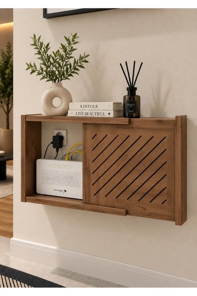 efriva WiFi Modem Kutusu Sürgülü Kapaklı Dekoratif Modem Gizleme Dolabı Route...