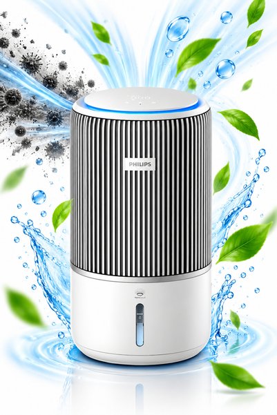 Philips PureProtect Water 3400 Akıllı Hava Temizleyici, 78m2 alan, NanoCloud Nemlendirme Teknolojisi, HEPA Filtre, Wi-Fi Bağlantısı, Hava Kalitesi Sensörü, Sessiz Modu