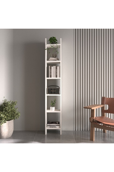 LEGNORA 5 GÖZLÜ DEKORATİF MODERN DOLAP KİTAPLIK BEYAZ