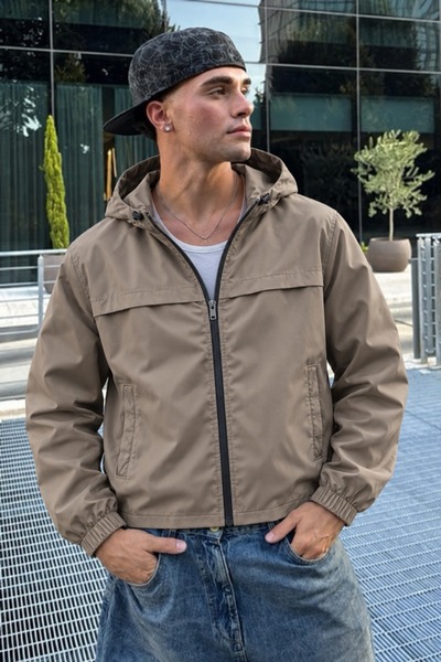 DAMGA JEANS Ανδρικό αδιάβροχο μπουφάν με κουκούλα σε μπεζ χρώμα