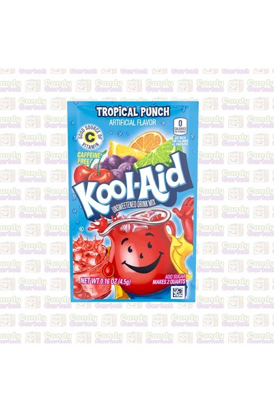 Kool aid كول ايد مسحوق شراب غير محلى بنكهة الفواكه الاستوائية 4.5 جرام مستورد...