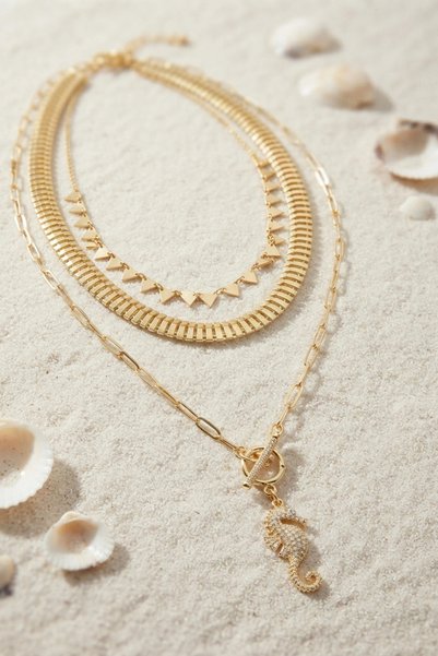 Lovesta Home Brass Gold Color Sea Horse Object Detailed Snake Chain Women's N...