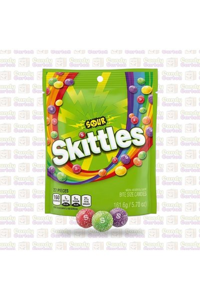 Skittles حلوى فواكه حامضة سكيتلز ساور مغطاة بحبيبات السكر الحامض 161 جم مستور...