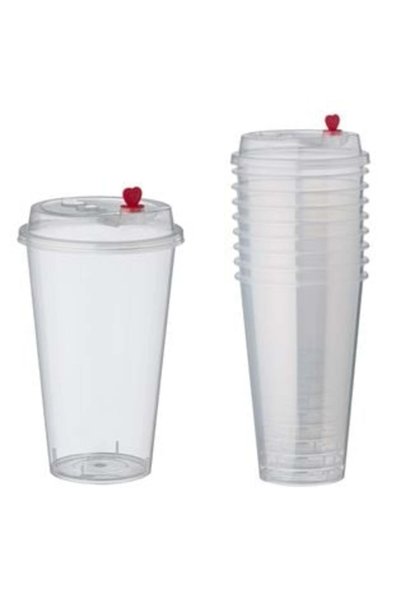 UNIC Set de 10 pahare din plastic transparent cu capace 500ml