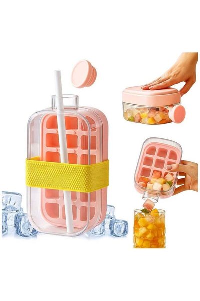 Generic MOMENT 2-in-1 Ice Cube Bottle with Straw, Easy-Press Ice Tray Water B...