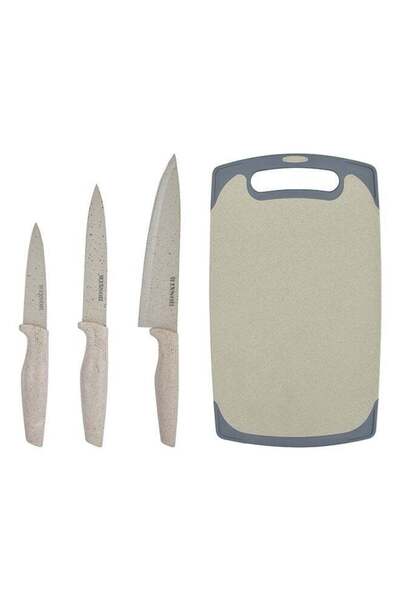 Generic Winsor 4-Piece Cutting Board With Knife Set Cream/Grey