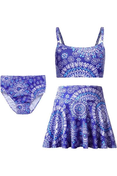 OtherMax Costum de baie tankini pentru fete, 3 piese, fustita albastra, 140 cm