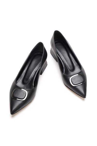 mermaid shoes حذاء باليه نسائي أسود أنيق ذو كعب قصير ومشبك مدبب