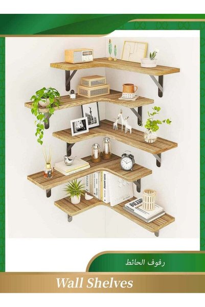 Generic Anmi Corner Floating Shelves Set of 5 - Wall Mounted Rustic Wood Wall...
