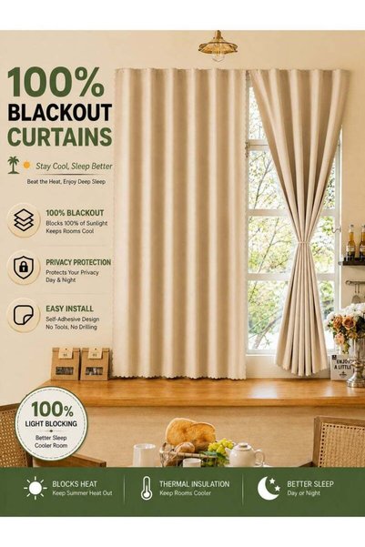 Generic OHTEX HOME 2 pieces of 100% blackout curtains, easy to install with V...