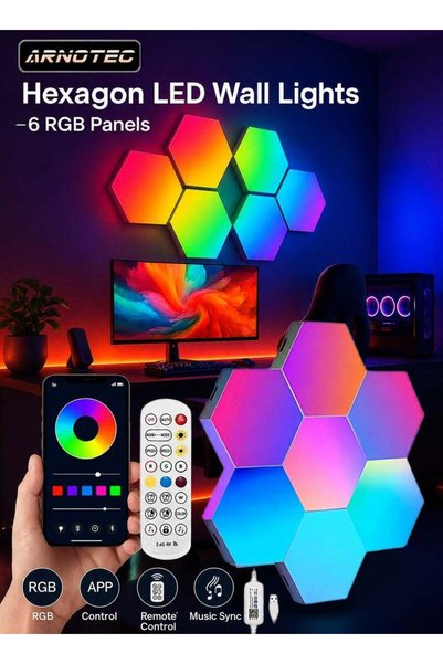 Generic ARNOTEC Hexagon LED Wall Lights 6 Panels, Smart RGB Gaming Lights wit...