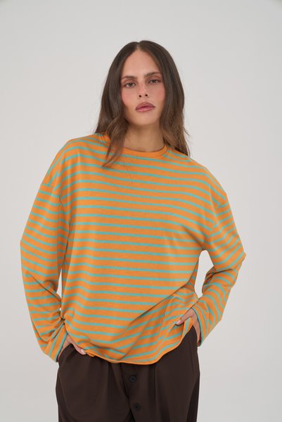 MAI STUDIOS CO. Mist Striped Basic Orange T-Shirt
