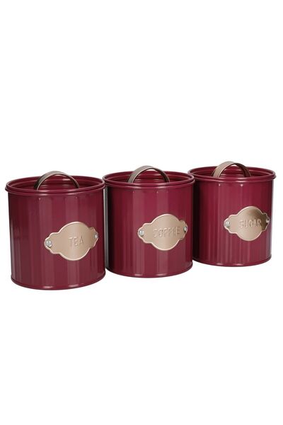 Kitchen Craft Σετ 3 δοχείων για τσάι, καφέ και ζάχαρη, 1 λίτρο, Μπορντό