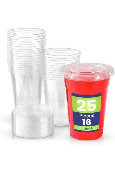 Generic SNH Packing [Pack of 25] Plastic Juice Cup 16 Ounce With Lid Strong I...