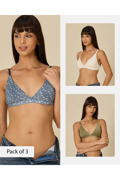 REDTAG Women Assorted Print & Solid Triangle Cup Bras (Pack Of 3)