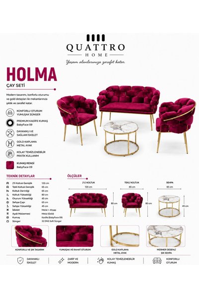 QUATTRO HOME Holma Çay Seti Koltuk Takımı-2 KOLTUK- 2 ADET BERJER-1 ADET ORTA SEHPA