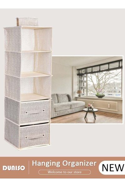 Generic DUNISO 5-Tier Wardrobe Hanging Storage Organizer with Drawers, Dressi...