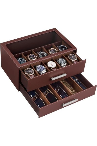 Procases صندوق ساعات ProCase بـ 10 فتحات، صندوق ساعات ونظارات شمسية للرجال بط...
