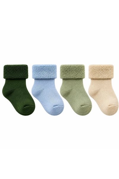 FixFame Newborn Baby Socks 4 Pack - Soft Cotton Towelling Cuff, Warm for Baby...