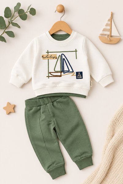 UmBaby Baby Boy 2-Piece Set Ecru Sweatshirt with Jogger Pants Casual Combination