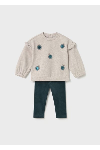 MAYORAL Baby Girl Velvet Tights Blouse Set Green 2782