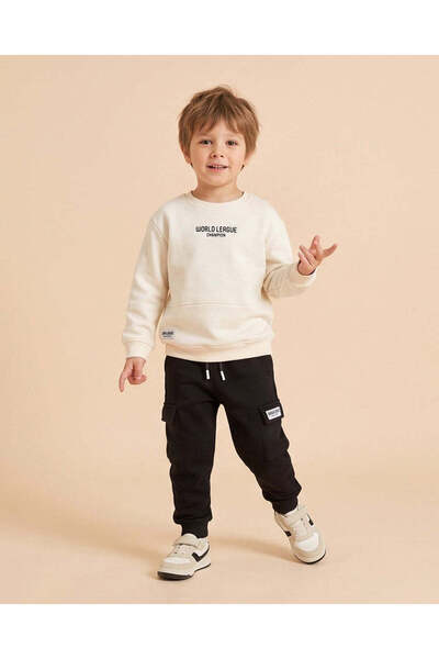 REDTAG Boys White Printed Sweatshirt And Joggers Set