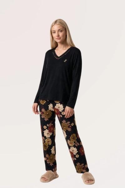 PJS Women's Black Long Sleeve Pajama Set 30188