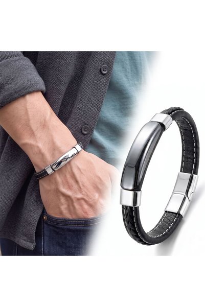 FM 💎   Premium Shiny and Stylish Hematite Steel Natural Stone Leather Steel ...