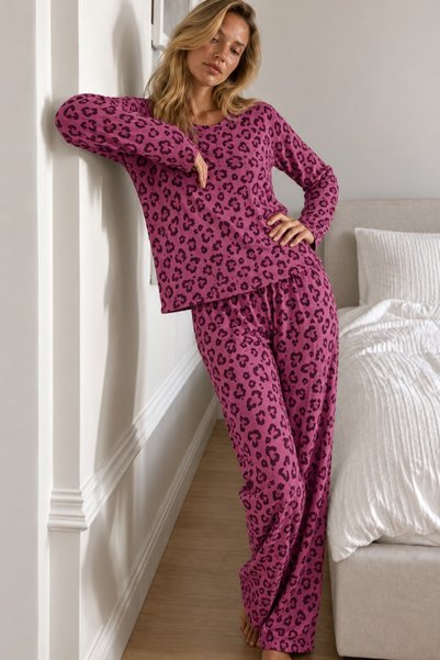 FİT WOMEN Γυναικείο Σετ Πιτζάμες Comfort Fit σε λιλά χρώμα με ρίγες