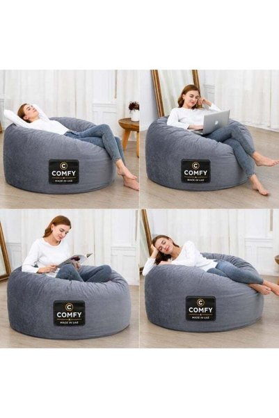 Generic COMFY ADULT CLASSIC CHARCOAL GREY SUEDE/VELVET BEAN BAG