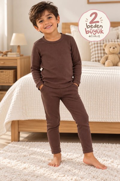 Divonette Girls' and Boys' Soft Viscose Fabric Flexible Brown Pajama Set