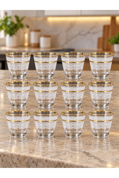 AR HOME 12 Piece Glass Arabic Coffe CupS set-Printed