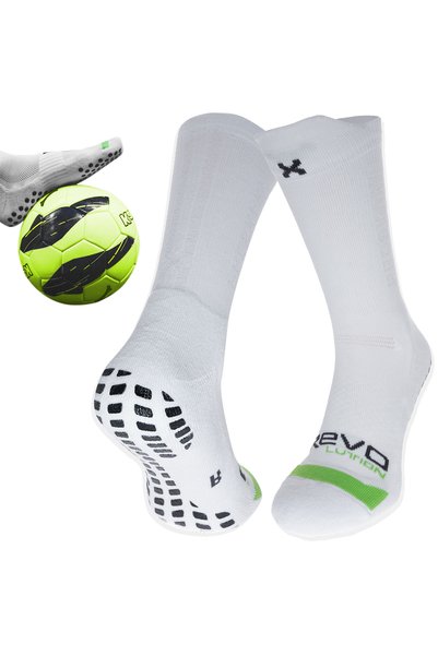 Proskary Sosete fotbal antiderapante junior, albe, subtiri, pentru performant...