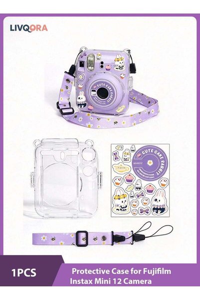 Generic LIVQORA Clear Instax Mini 12 Case with Shoulder Strap & DIY Stickers ...