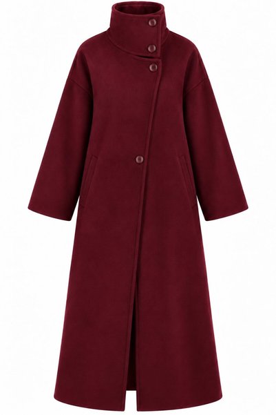 Laluvia Burgundy Vittoria Button Detailed Coat - 2Y2511