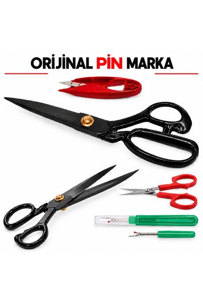 Elmas Orijinal Pin Kumaş Kot Deri Kesim Profesyonel Terzi Makası Ve Nakış Makası Ilik Sökücü Seti