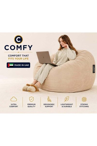 Generic COMFY LARGE ADULT VELVET CLASSIC BEIGE/CREAM BEAN BAG