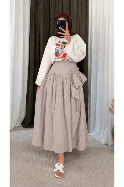 Hepsi Moda تنورة مكشكشة غير متماثلة - 7006 - حجرية