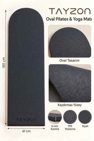 Tayzon Premium Oval TPE Pilates ve Yoga Matı 6 mm 180 × 61 cm Kaydırmaz Egzer...