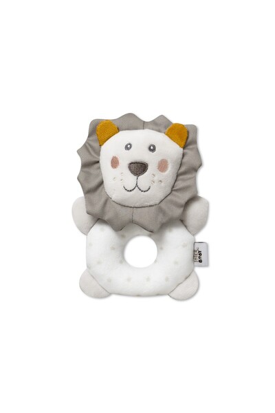 Interbaby Jucarie din plus cu zornaitoare Interbaby, leu Leon, 18cm, crem-gri