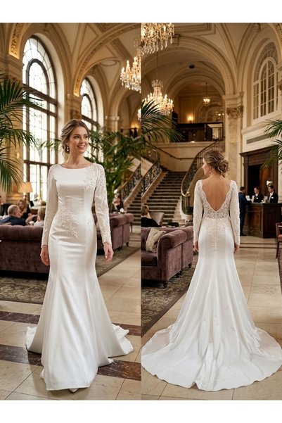 JABO WEDDİNG HOUSE GELİNLİK 38 BEDEN BALIK MODEL DANTELLİ VE KUYRUK DETAYLI S...