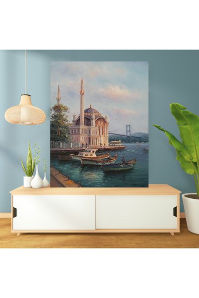 Ortaköy Camii Ve Boğaz Köprüsü Temalı Yağlı Boya Dokulu Kanvas Tablo - Klasik Manzara Duvar Dekoru