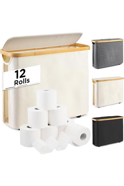 GENERAL Toilet Paper Basket, Toilet Paper Storage Holder Stand with Lid Toile...