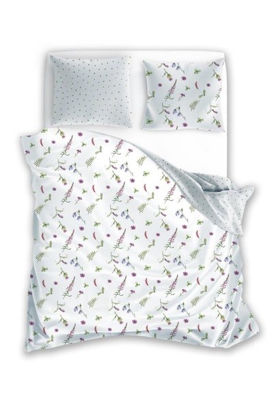 Faro Lenjerie de pat din bumbac 220x200 Cottage 016 flori albe colorate