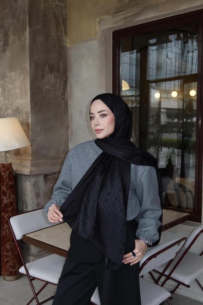 JAWEL شال جاكار منقوش بنمط مونوغرام
