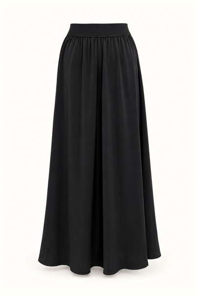 Sezgi Tekin Black Satin Skirt with Elastic Waist