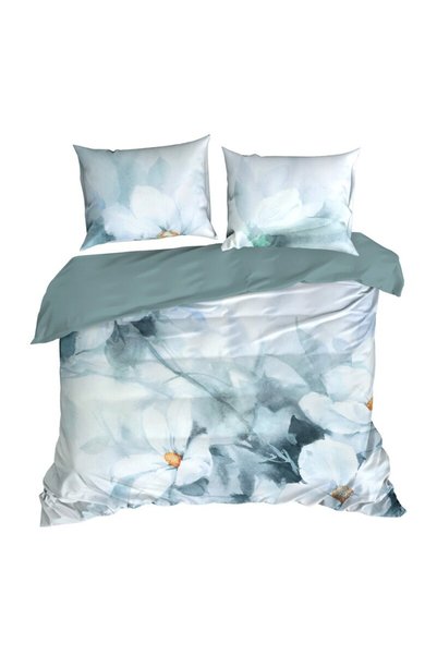 Eva Minge by Eurofirany Lenjerie de pat satinata 220x200 Bloom cu flori albe ...