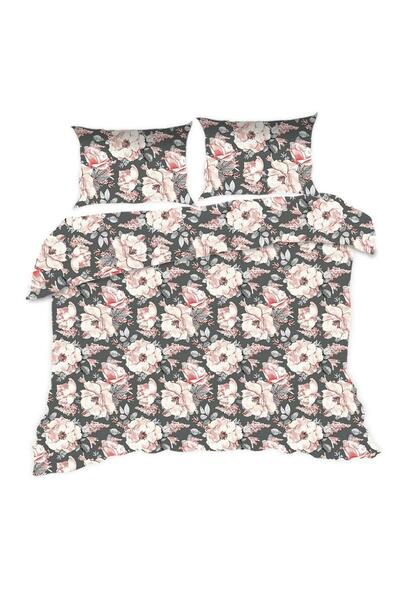 Karo Set lenjerie de pat, Extrapościel, 1092n, bumbac, flori negre, 160x200 c...